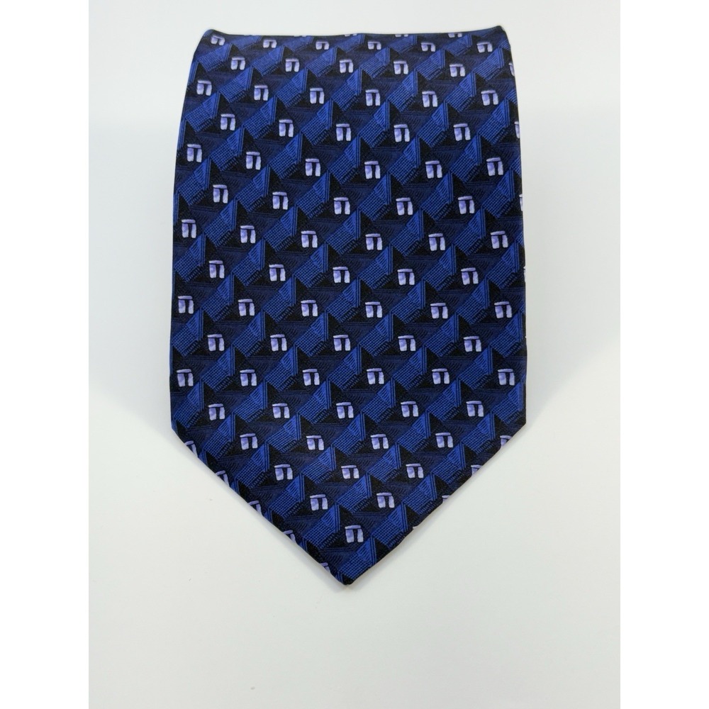 Stonehenge Men's 100% Silk Tie Blue/Black 58" Geometric Design NWOT